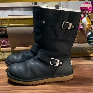UGG Kensington Black Leather Biker Boots big kid size 5 #1969 fits women size 7